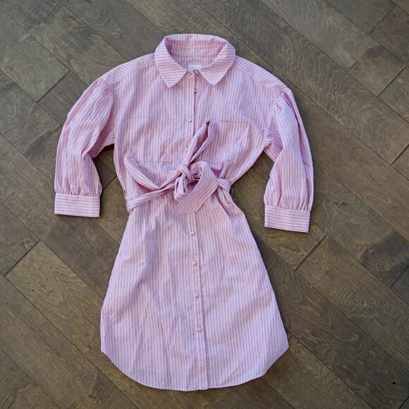 CINQ‎ A SEPT Womens Belted Button Front 3/4 Sleeve Shirt Dress 0 - Picture 1 of 7